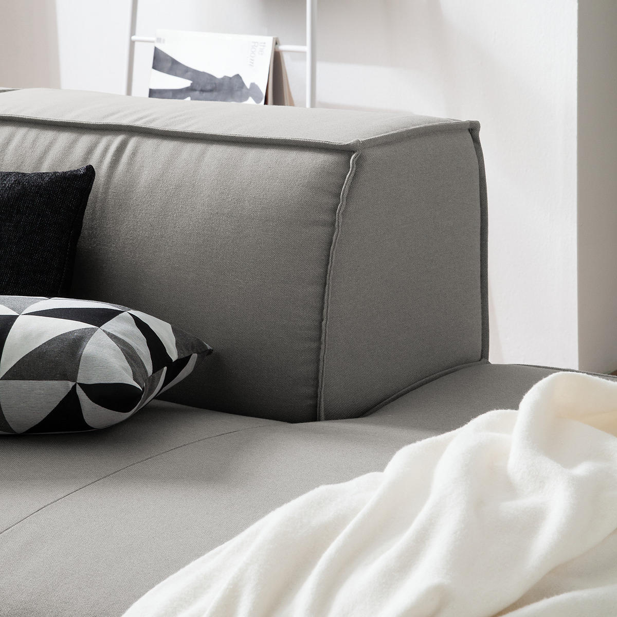 ECKSOFA mit Ottomane - Graubraun/Schwarz, Kunststoff/Textil (260/234cm) - home24