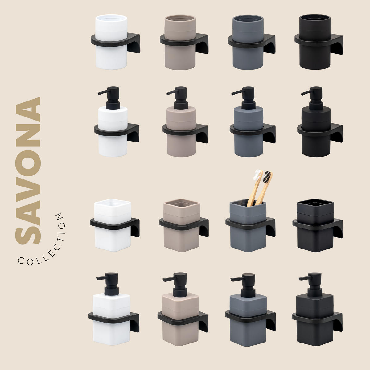 BAD-ACCESSOIRES-SET (4er-Set) SAVONA, Soft-Touch, weiß - Weiß, Kunststoff (19/24.5/19cm) - bremermann