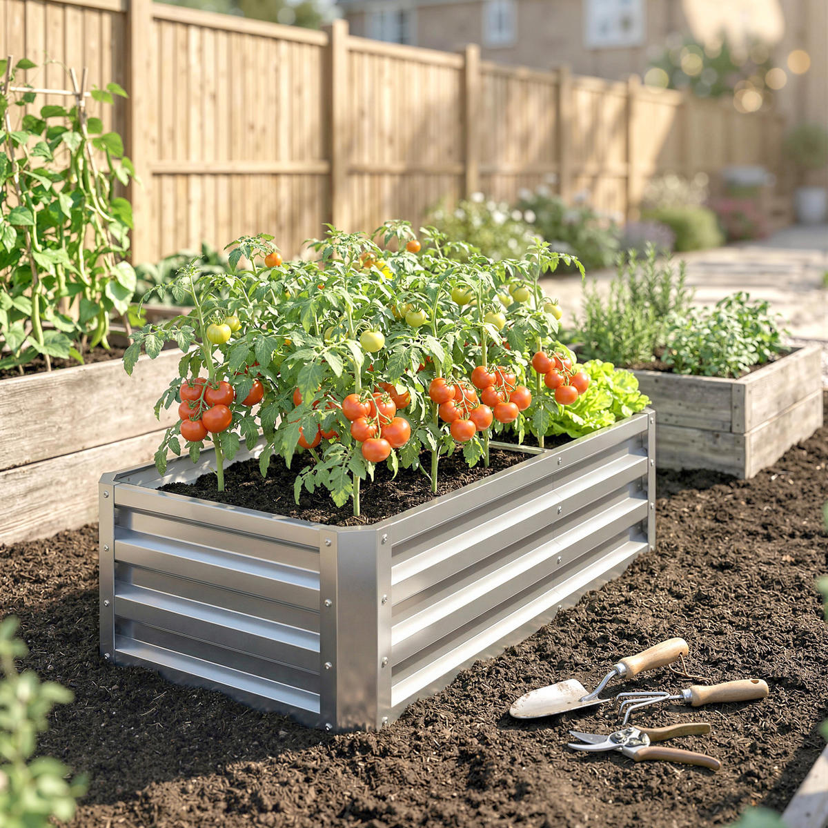HOCHBEET DE-12213 rechteckig 120/60/30,5 cm aus Wellblech Silber - Silberfarben, Metall (120/30.5/60cm) - ComfortXL