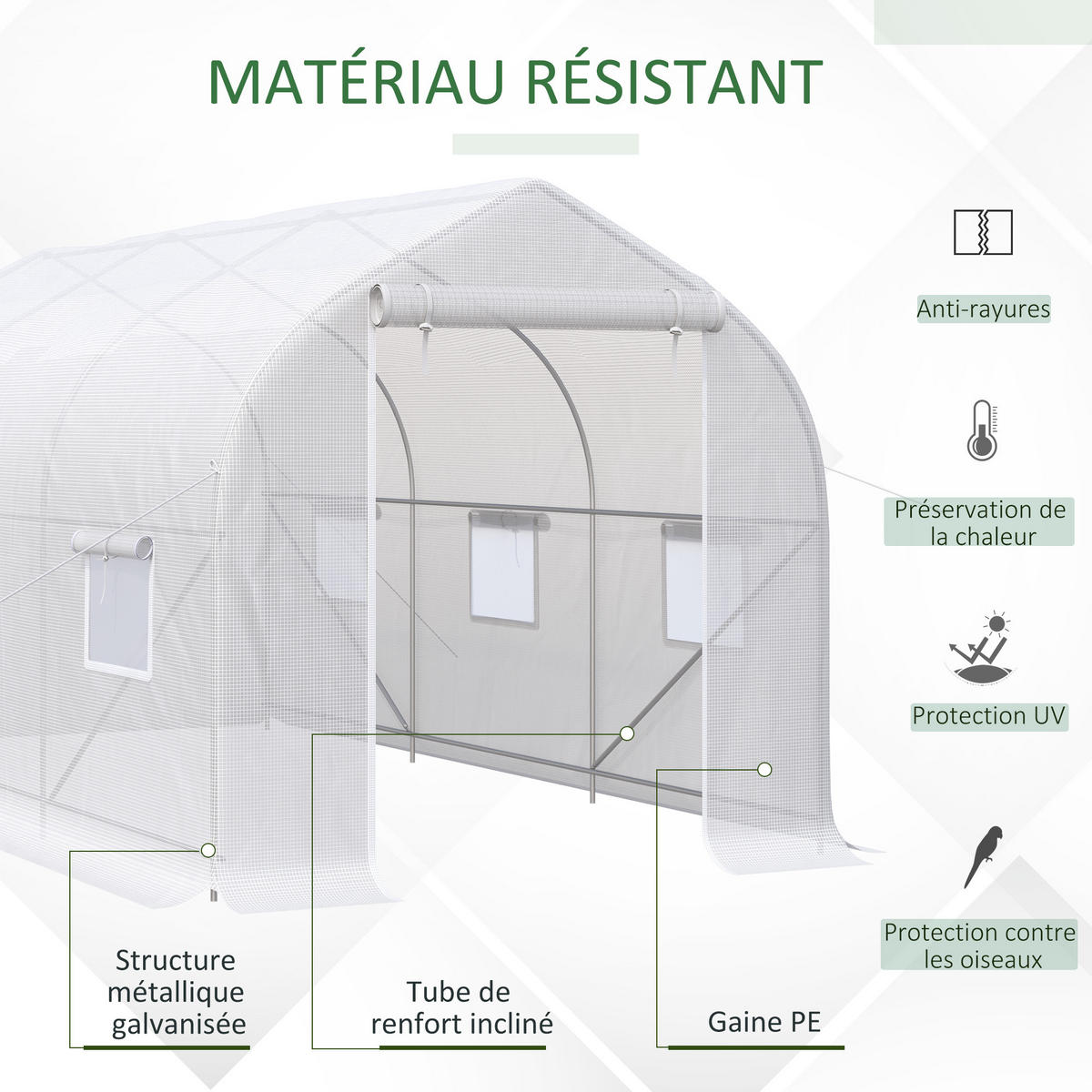 GEWÄCHSHAUS DE-12034 mit 2 Türen & 6 Fenstern Weiß - Weiß, Kunststoff (200/200/400cm) - ComfortXL