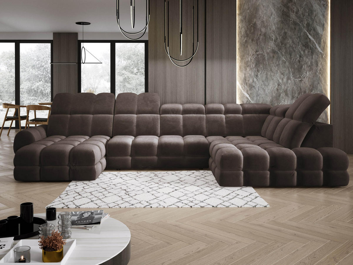 ECKSOFA TOLLO Salvador-stoff U-form 400x217x105 cm grau - Hellgrau, Holz/Textil (217/400cm) - DomoHome