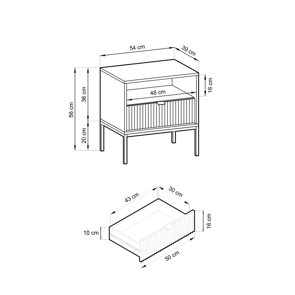 NACHTSCHRANK Vellore Schwarz mit goldenem Gestell - Schwarz, Holzwerkstoff/Metall (54/56/39cm) - Selsey