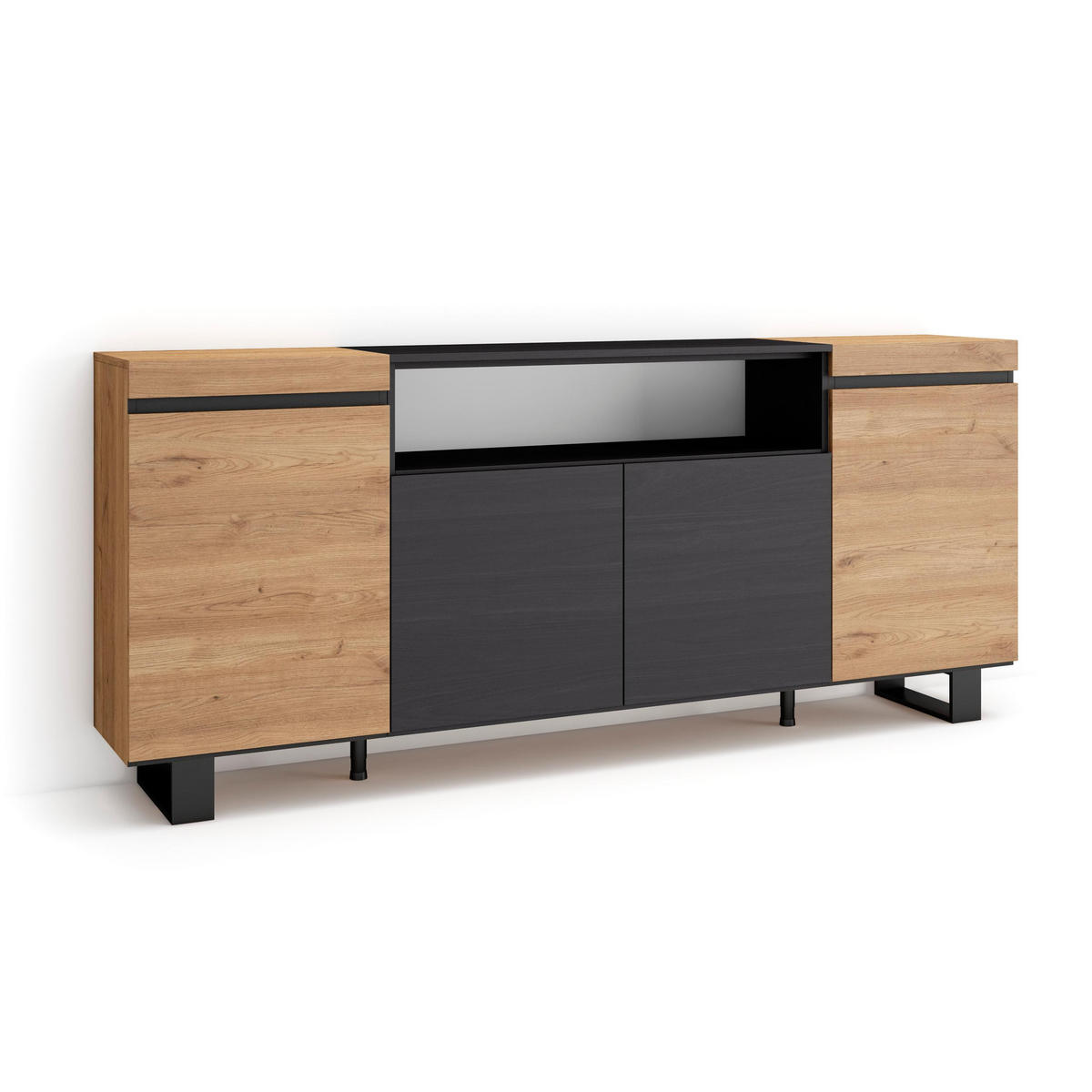 SIDEBOARD eiche, schwarz, 200/35/87cm - Multicolor, Holzwerkstoff (200/87/35cm) - Skraut Home