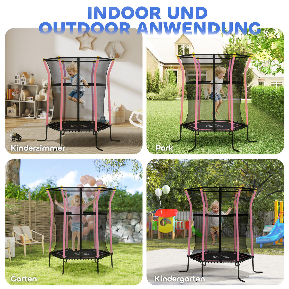 KINDER Trampolin Ø163,5 cm, Trampolin für Kinder 3-10 Jahre, Gartentrampolin - Rosa, Kunststoff/Metall (163.5/163.5cm) - HOMCOM