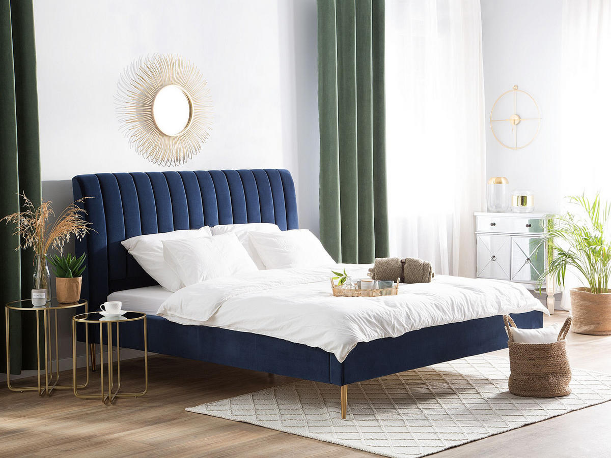 POLSTERBETT 180/200cm Marineblau Marville - Blau, Textil (180/200cm) - Beliani