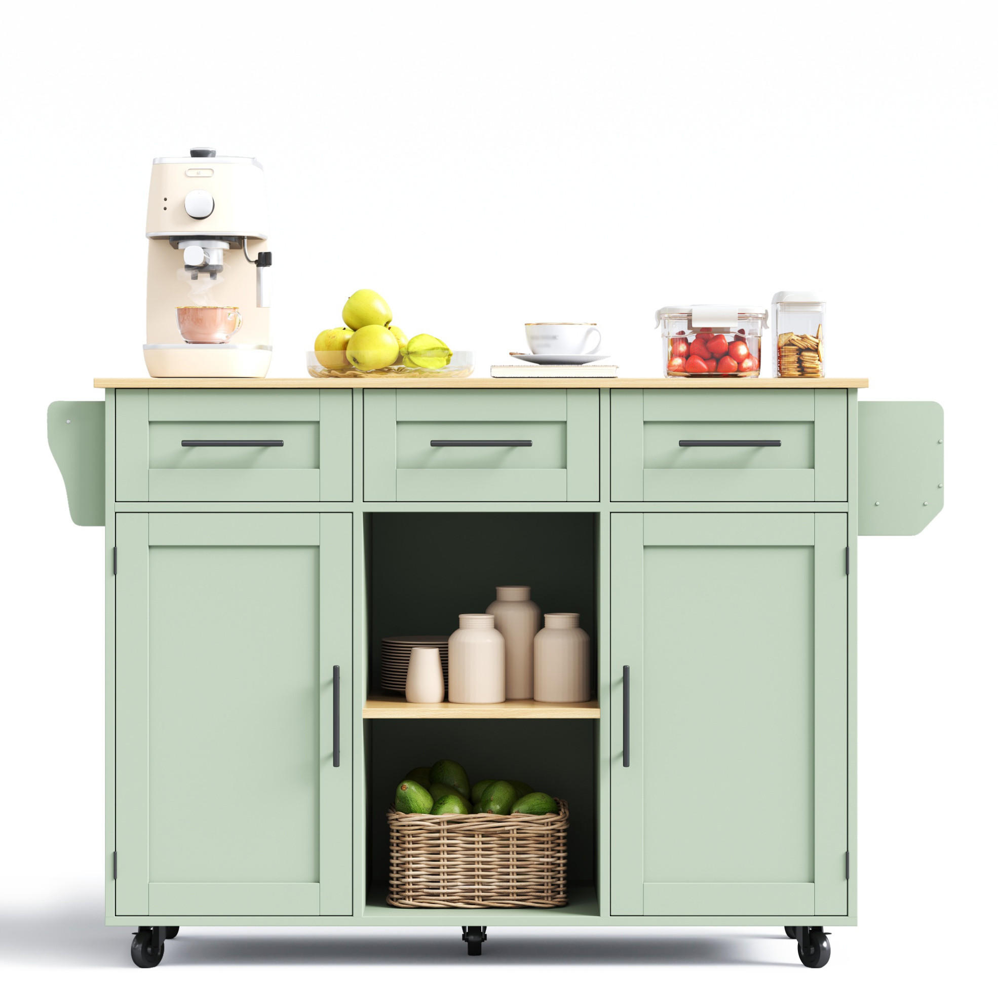 KÜCHENWAGEN mit Klappplatte 139 x 46(71) x 91,5 cm Antikgrün - Grün, Holz (46/91.5/139cm) - Beauniv
