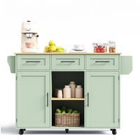 KÜCHENWAGEN mit Klappplatte 139 x 46(71) x 91,5 cm Antikgrün - Grün, Holz (46/91.5/139cm) - Beauniv
