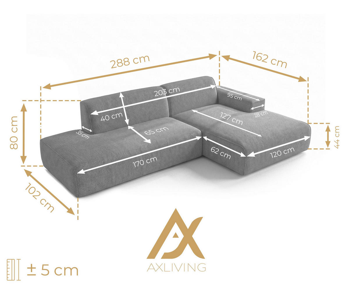 ECKSOFA L Form Didim Duo Hellgrau 288/162/80 cm – stilvolle kleine Eckcouch Rechts - Hellgrau/Schwarz, Kunststoff/Textil (162/288cm) - AX Living