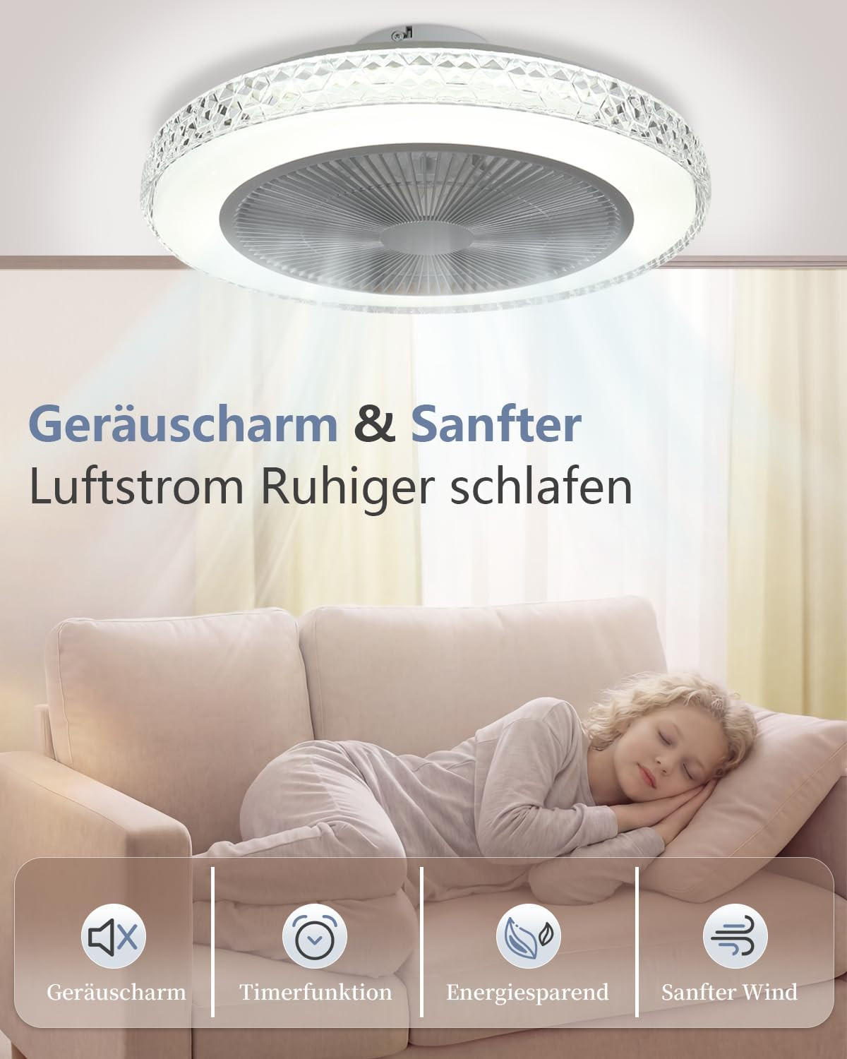 DECKENVENTILATOR mit Beleuchtung Vornis 49/49/20.5 cm - Weiß, Metall (49/49/20.5cm) - ZMH