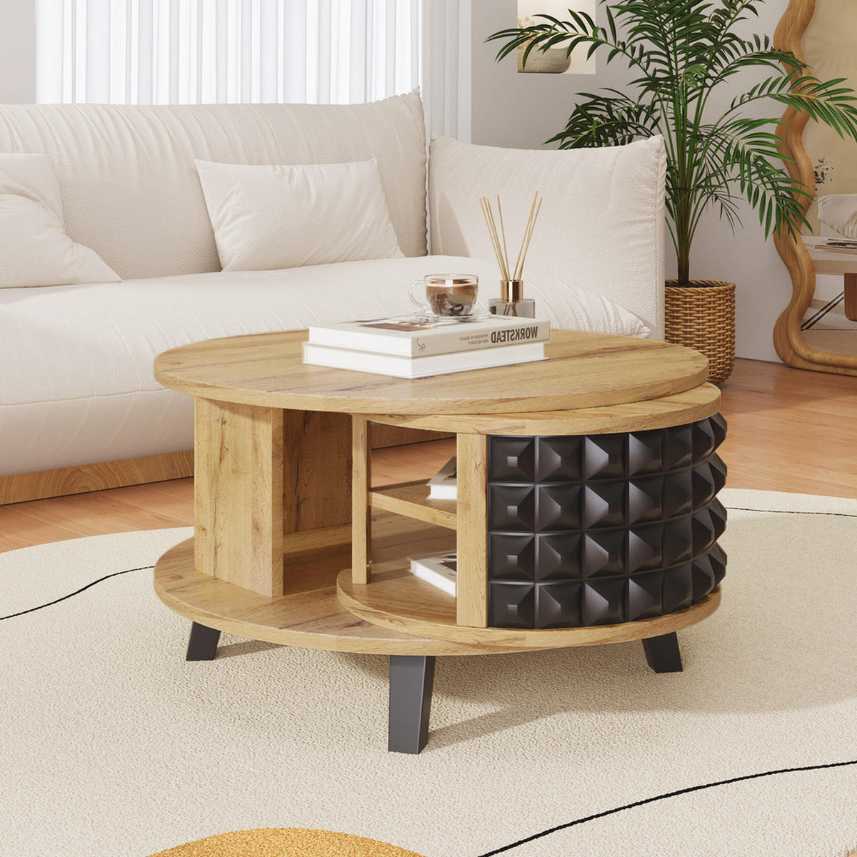COUCHTISCH Drehtisch Versteckte Ablage Beistelltisch Modern Wohnzimmer - Braun, Holz (87/85.98/11cm) - FLIEKS