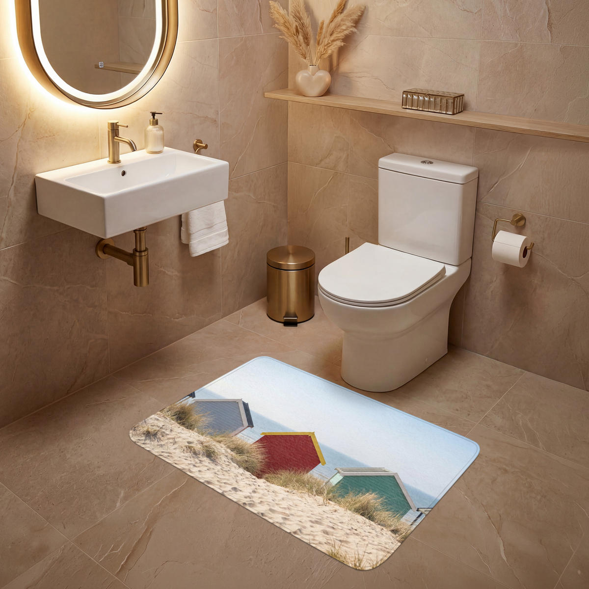 WC PŘEDLOŽKA Pláž - Chaty - Barevné - Duny 90x60 cm - různobarevná, textil/plast (90/1cm) - OnlyWow