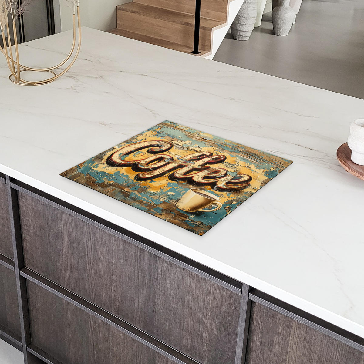 HERDABDECKPLATTE Kaffee - Vintage - Braun - Tasse Abdeckung Ceranfeld 57.6x51.6 cm - Teakfarben, Kunststoff (57.6/51.6/0.2cm) - MuchoWow