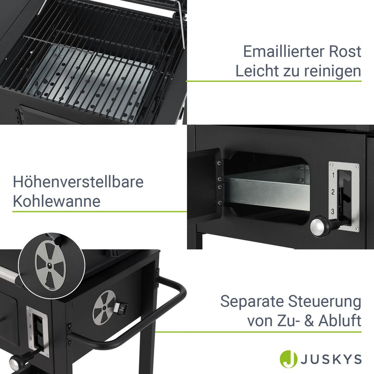HOLZKOHLEGRILL Missouri schwarz mit Abdeckplane - Schwarz, Metall (86/104/52cm) - Juskys