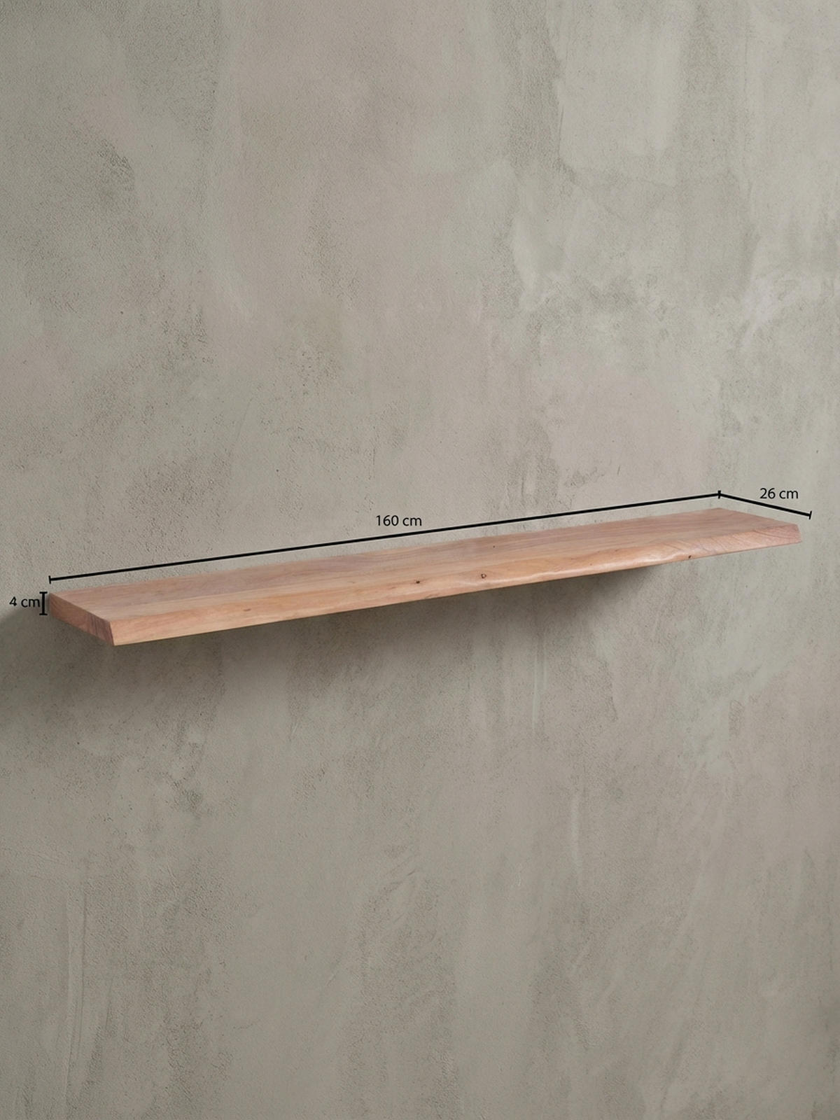 WANDREGAL Akazienholz Baumkante Rustikal, Beige 160x26x4 cm - Beige, Holz (160/4/26cm) - KADIMA DESIGN