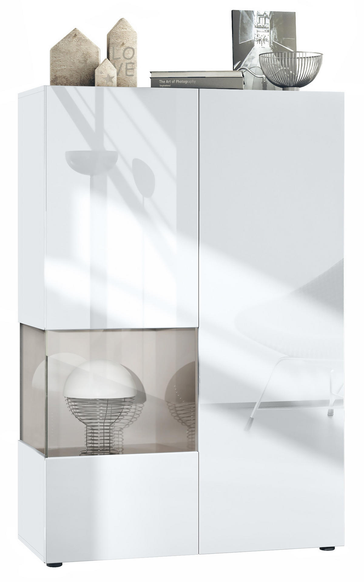 VITRINE Morena Einsatz in Sandgrau Hochglanz - Sandfarben, Holzwerkstoff (91.5/136.5/37cm) - Vladon