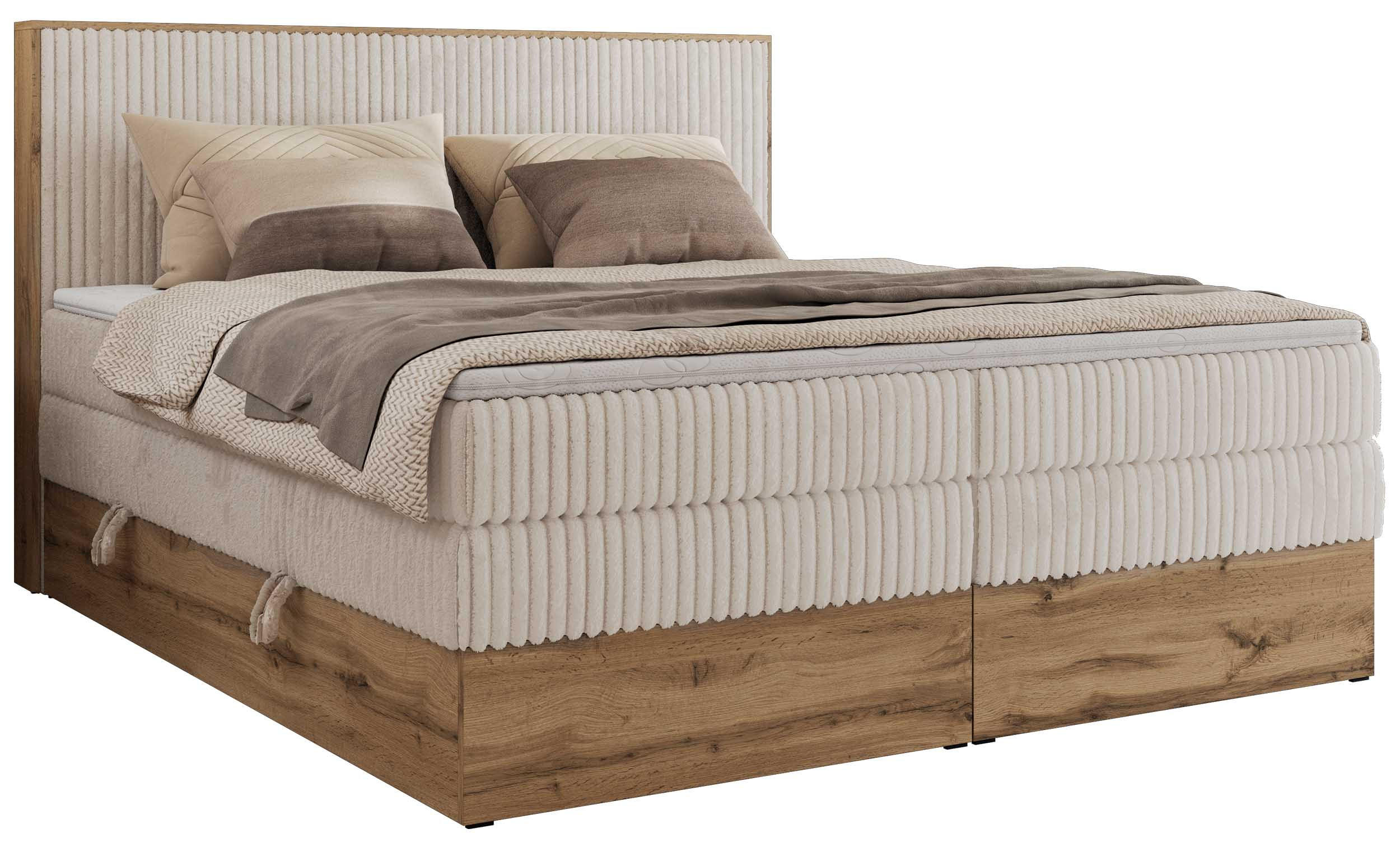 MKS POSTEL BOXSPRING WOOD CLASSIC KING 160/200 - Béžová Manšestr - H3