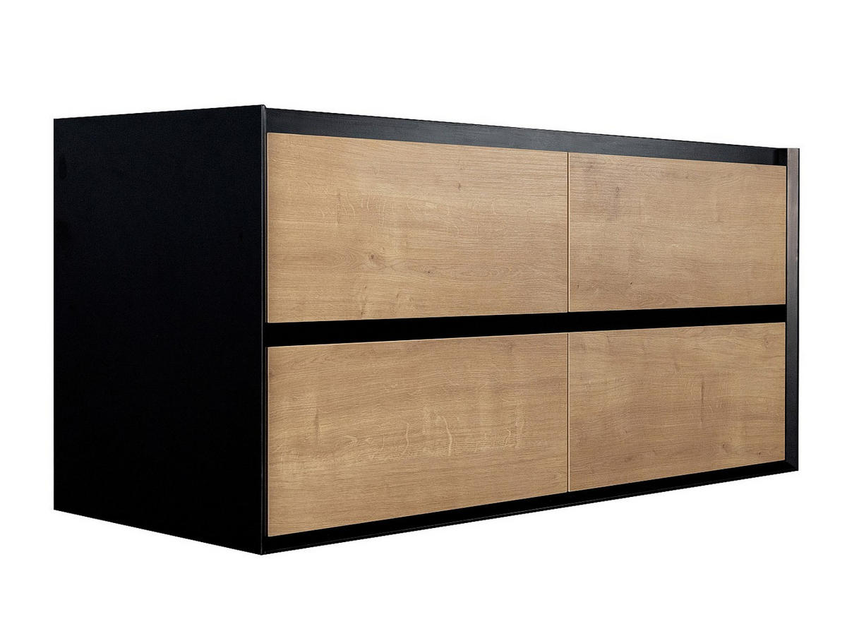 DOPPELWASCHTISCH - 120 cm x 45.6 cm - Holz, Platte, Keramik - Schwarz, Naturfarben Hell - LANNICK - Schwarz/Naturfarben, Keramik/Holz (120/55/45.6cm) - Vente-Unique