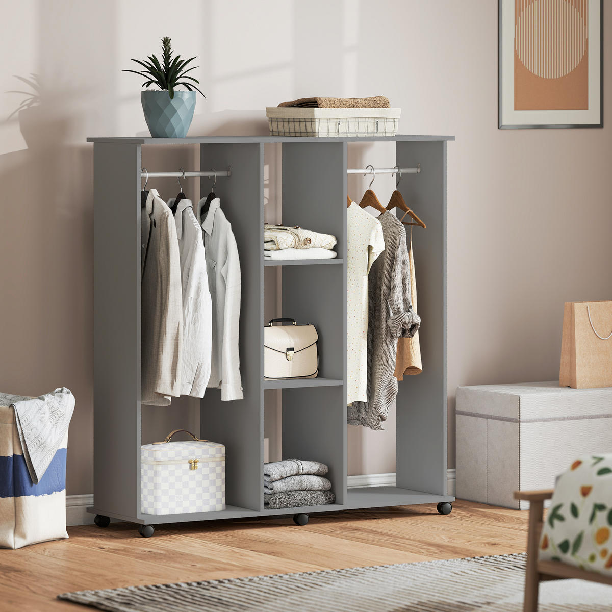 KLEIDERSCHRANK Grau 1 Stück - Grau, Holzwerkstoff (40/128/120cm) - GiPP