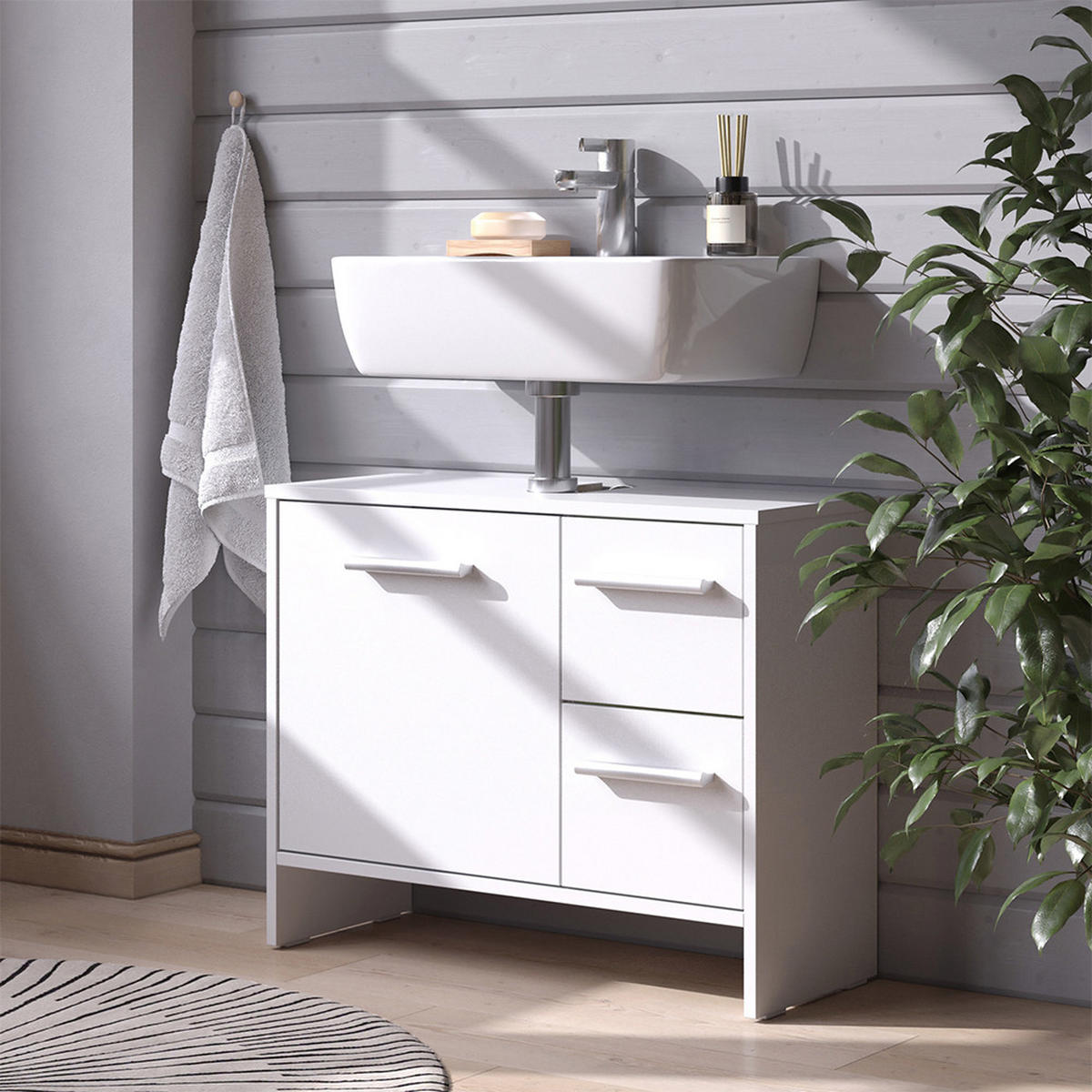 DOLNÍ SKŘÍŇKA POD DŘEZ Karli Bílá - bílá, kompozitní dřevo (70.2/57/27.9cm) - Vicco