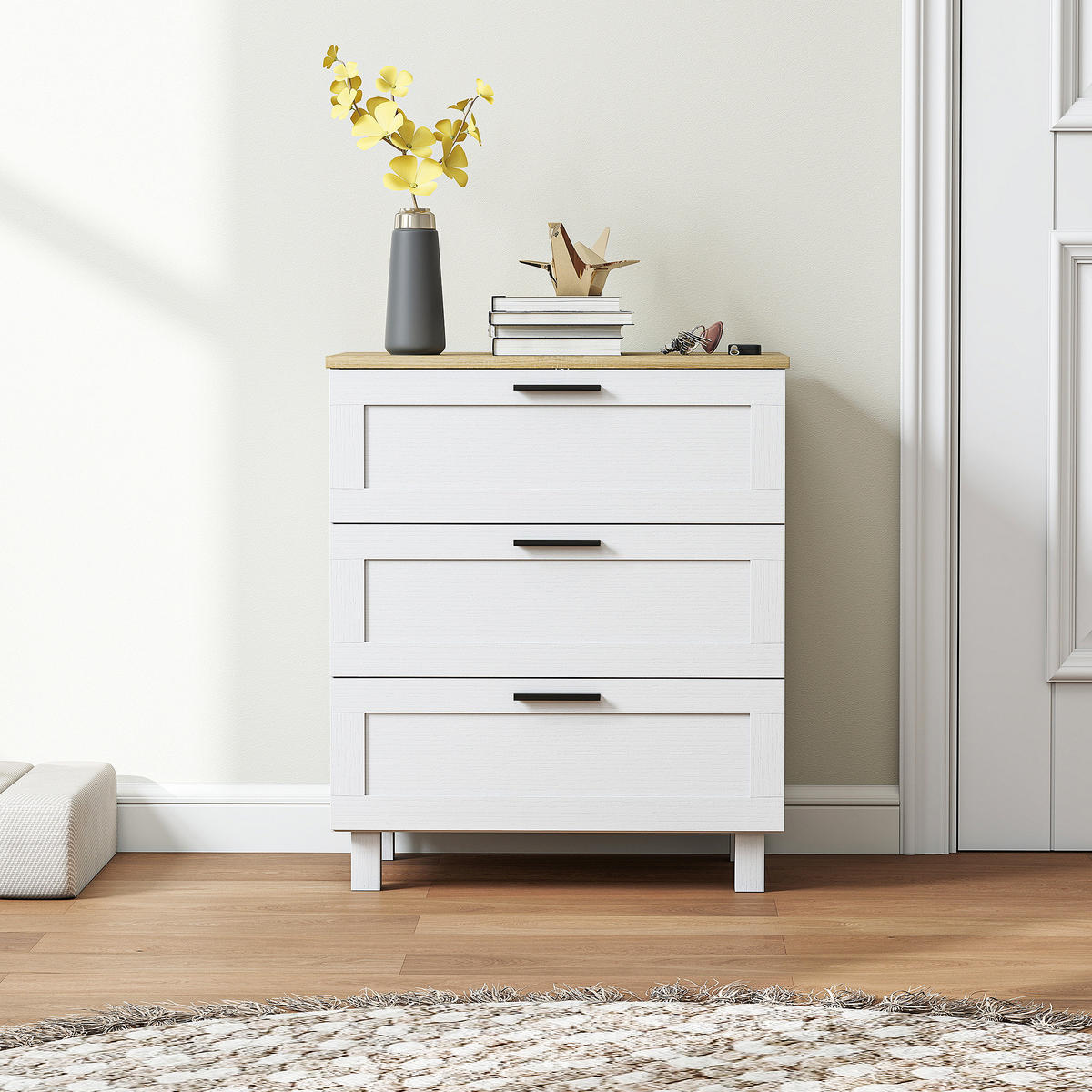 KOMOODE DE-12903 3 Schubladen, moderne Beine Weiß - Weiß, Holzwerkstoff (60/71/38cm) - ComfortXL