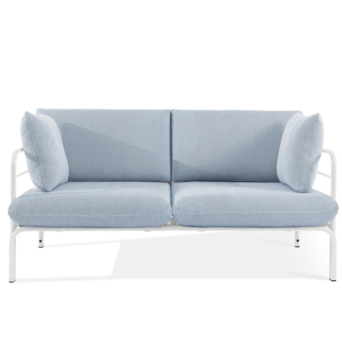 GARTENMÖBELSET RAMBE 4-tlg. 1x Tisch 2x Sessel 1x Sofa 2-Sitzer, mit Kissen, LOFT-STIL, Weiß - Weiß/Hellblau, Glas/Textil - KONSIMO®