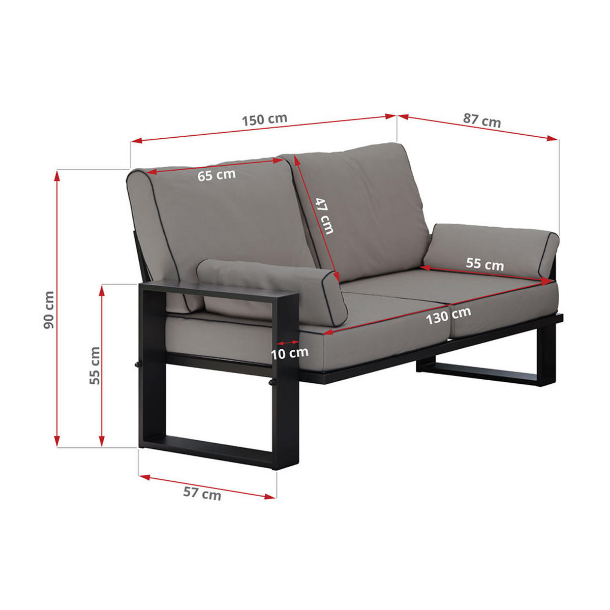 GARTENMÖBEL-SET ELBA:  1x Tisch, 2x Sofa - Grau - Grau, Textil - MKS