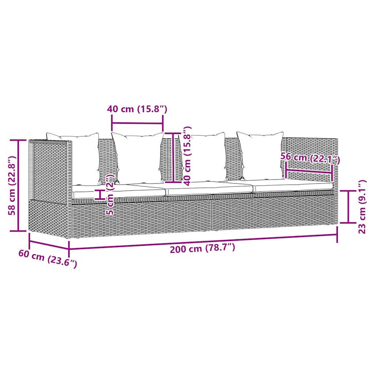SONNENLIEGE mit Kissen, verstellbar, 200/60/58 cm, aus Poly Rattan, Braun und Cremeweiß - Creme/Braun, Kunststoff/Textil (60/58/200cm) - vidaXL