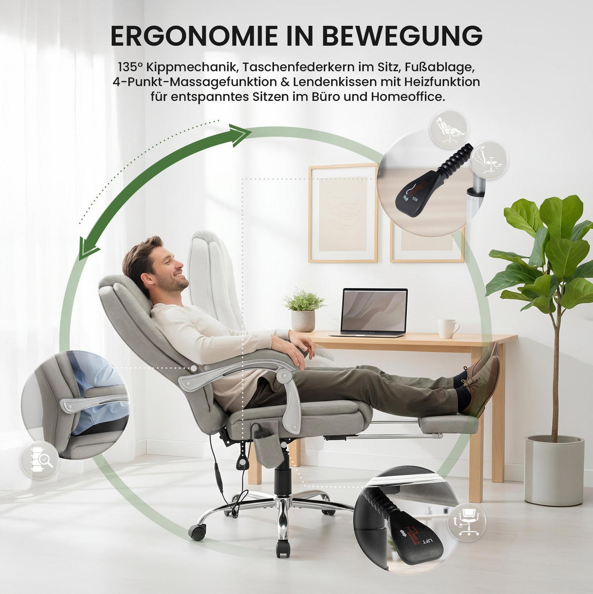 CHEFSESSEL Lederlook Grau - Chromfarben/Grau, Textil/Metall (67/110/70cm) - CLP