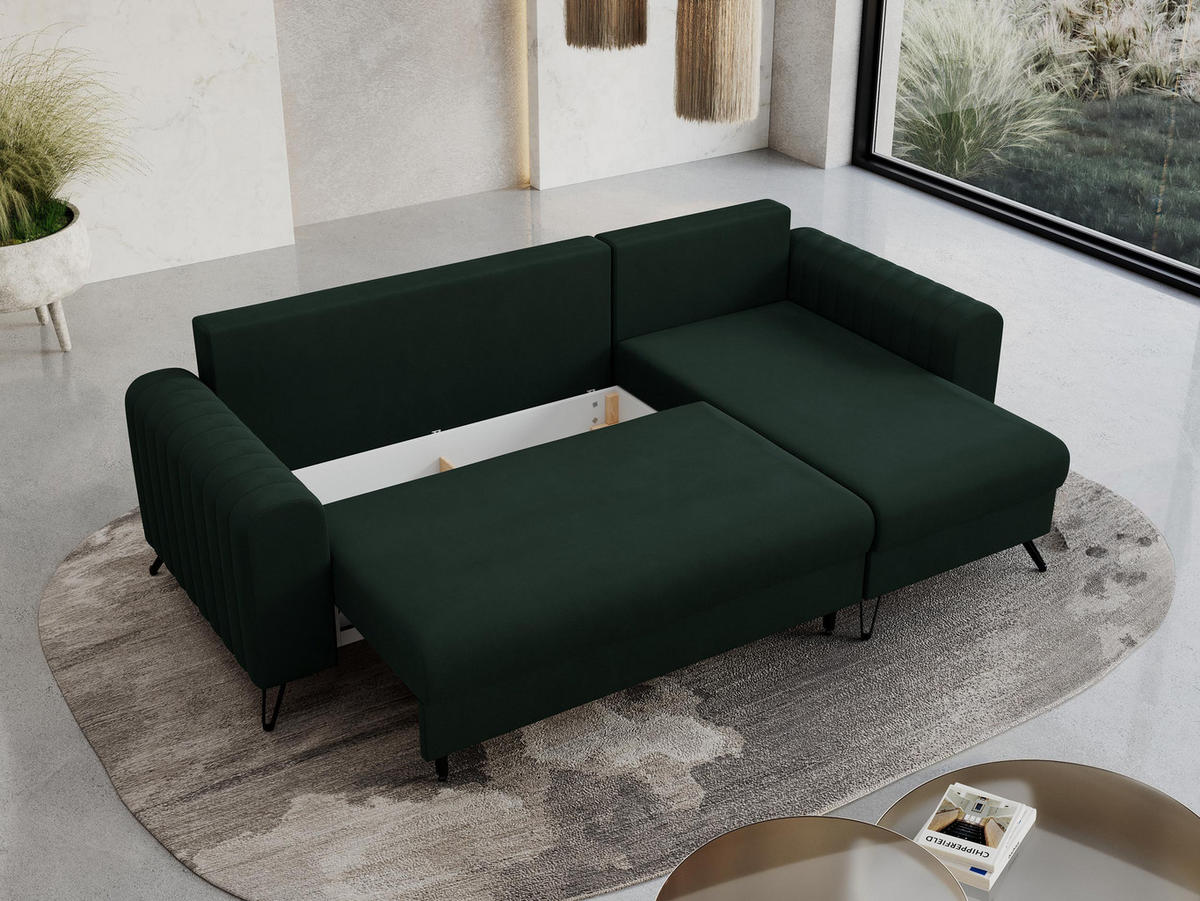 ECKSOFA Axel Samt Grün - Schwarz/Grün, Textil/Metall (242/140cm) - MKS