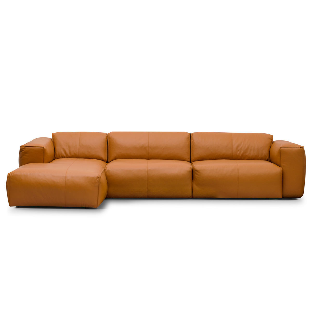 3-SITZER ECKSOFA mit Longchair - Cognac/Schwarz, Leder/Kunststoff (317/173cm) - home24