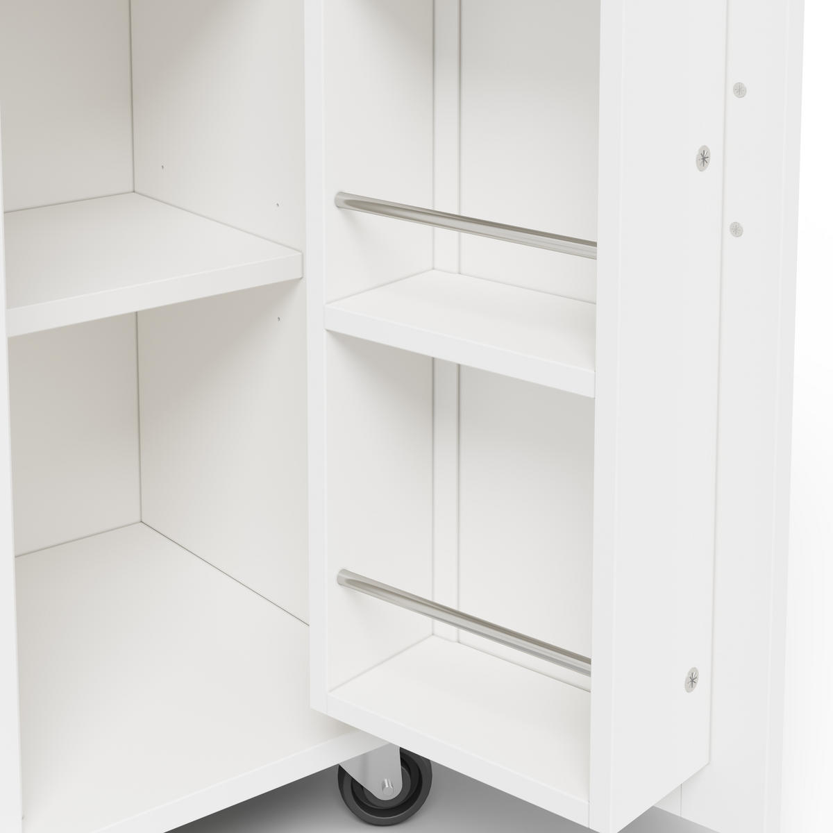 KÜCHENINSEL 120x70x95cm Weiß mit Klappplatte,verstellbaren Regalen & 5 Rollen - Weiß, Holzwerkstoff (120/95/70cm) - Modfu