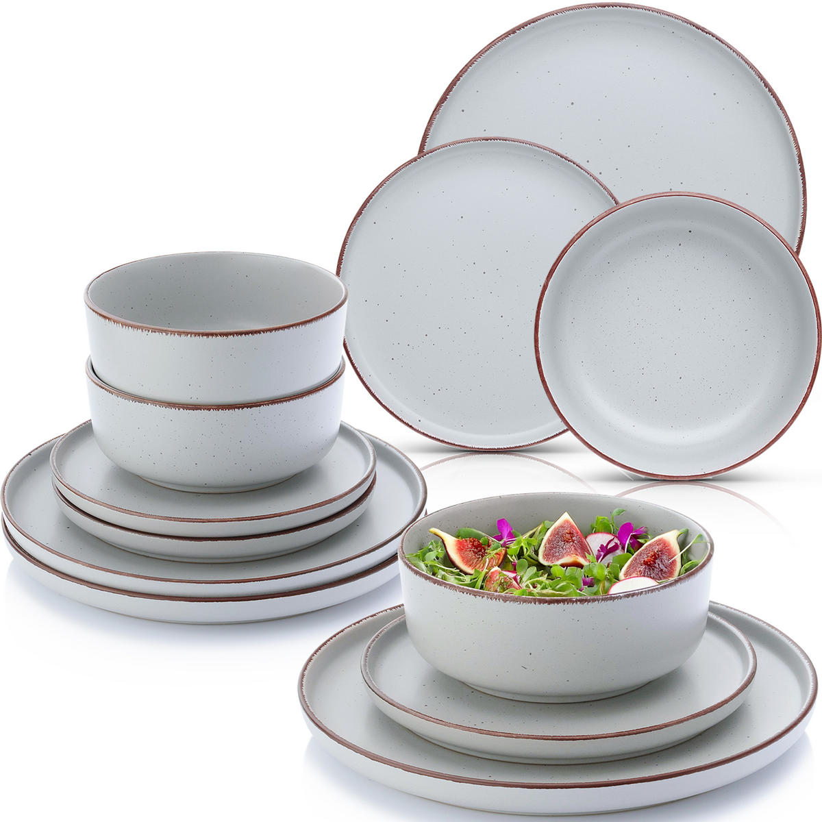 TAFELSERVICE BOMBAY STONE - 36 teilig aus Steingut 12 Personen - Grau, Stein (50/30/80cm) - Sänger