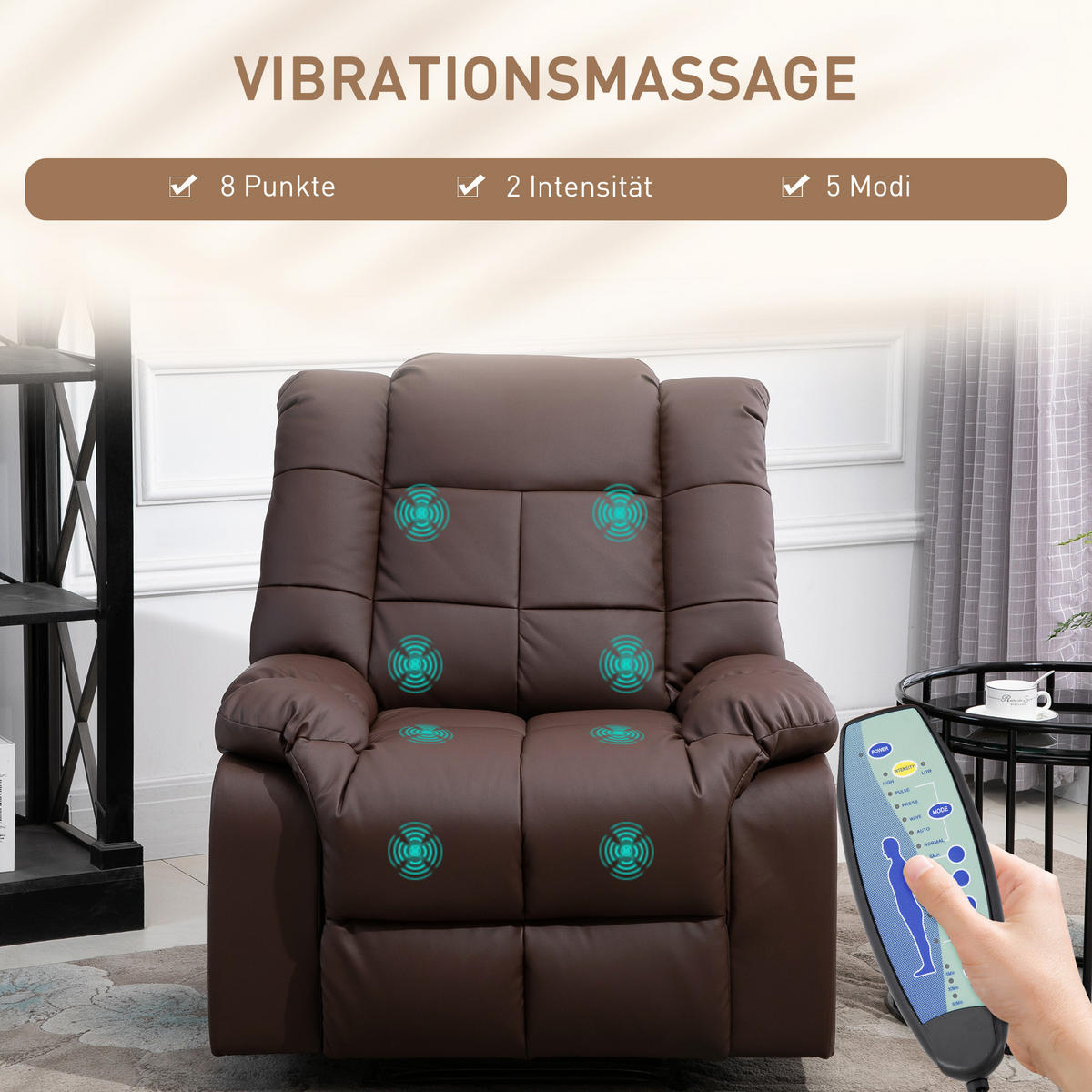 MASSAGESESSEL, Kunstleder, Holz, Braun - Braun, Kunststoff/Metall (99/99/94cm) - HOMCOM