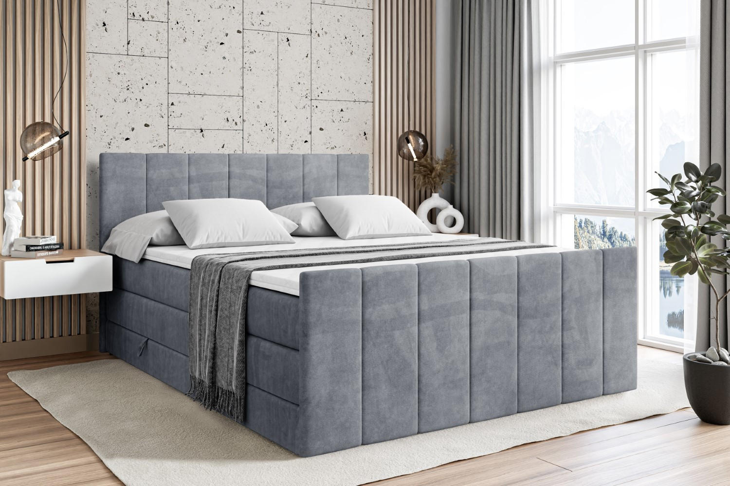 BOXSPRINGBETT MOETI-Z KING - 120x200 - H3/H4 - Grau - Grau, Holzwerkstoff (120/200cm) - ALTDECOR