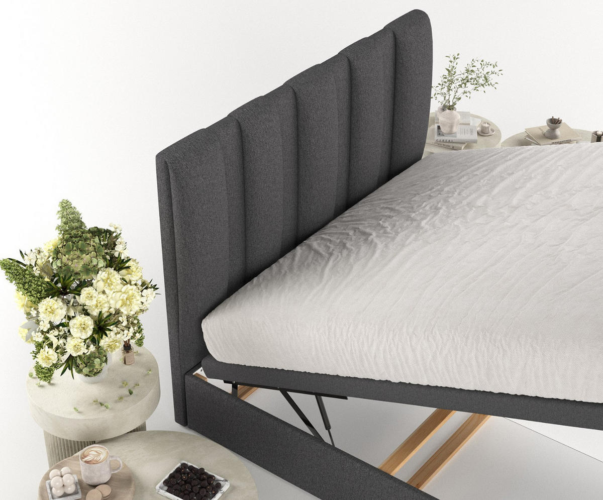 POLSTERBETT Orta mit Stauraum 120/200 cm Anthrazit im Megan Stoff - Anthrazit/Schwarz, Holz/Holzwerkstoff (120/200cm) - AltaBeds