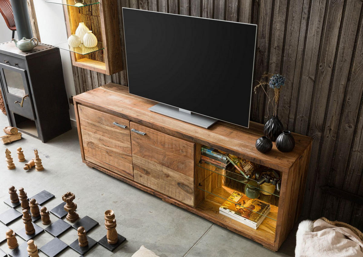 TV-BOARD Akazie 175x40x63 natur lackiert BARK #112 - Naturfarben, Holz (175/63/40cm) - Massivmoebel24