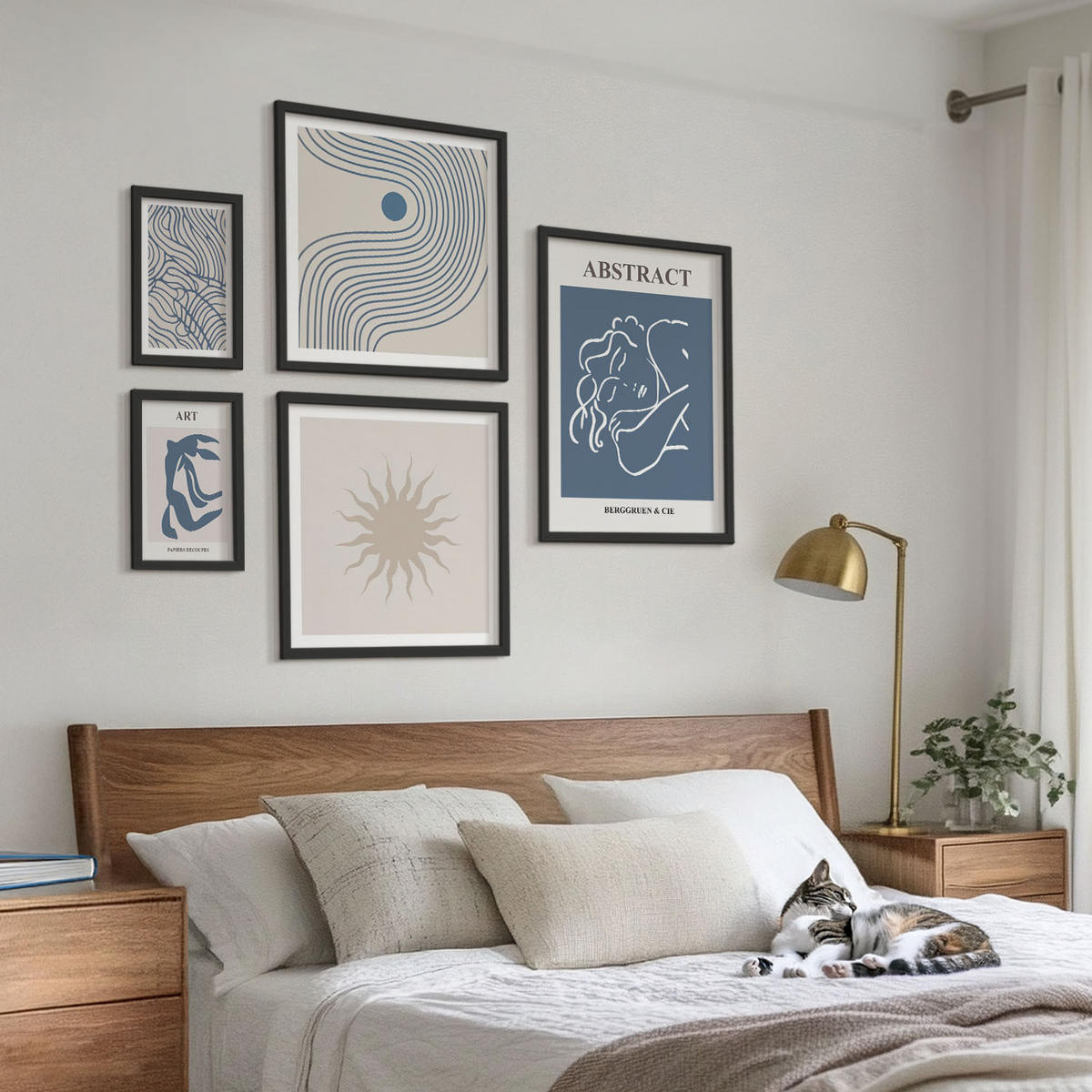 BILDER SET 5er Set - 50x50 cm & 20x30 cm & 40x60 cm Schwarzer Rahmen - Matisses stilvolle abstrakte Muster - Schwarz, Kunststoff (40/60cm) - TULUP