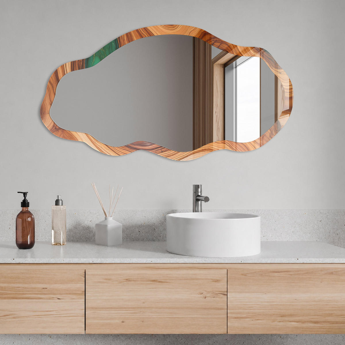 SPIEGEL 90x45 cm asymmetrisch mit Druck - Mineralmuster - Transparent, Glas (45/90/0.4cm) - TULUP