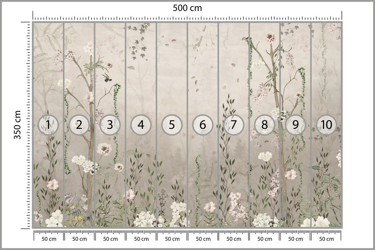 FOTOTAPETE für Wohnzimmer Vintage Blumenwiese Wildblumen Natur 500x350 - Beige/Braun, Papier (500/350cm) - Muralo
