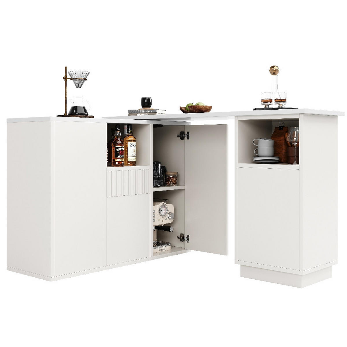 KÜCHENINSEL BARTISCH DREHBAR mit Stauraum Weiß Marmor-Optik 210/30/100,9 cm - Weiß, Kunststoff (30/100.9/210cm) - Rolipo