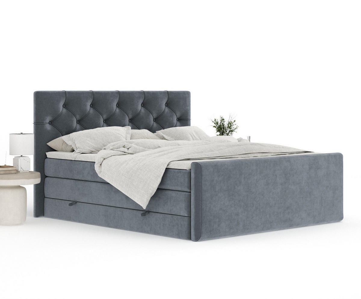 BOXSPRINGBETT Hugo Grau 140/200 cm - Schwarz/Grau, Holz/Holzwerkstoff (140/200cm) - Maison de Reve