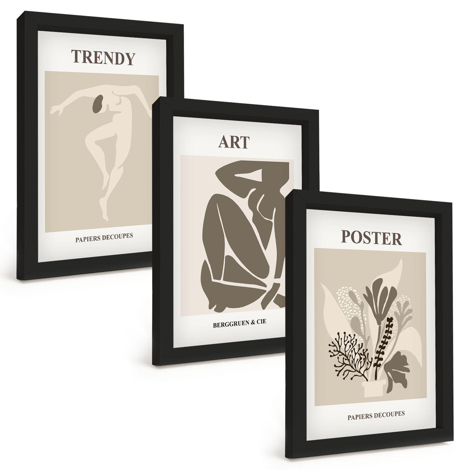 BILDER SET 3er Set - 20x30 cm Schwarzer Rahmen - Matisses Pflanzenfiguren - Schwarz, Kunststoff (20/30cm) - TULUP