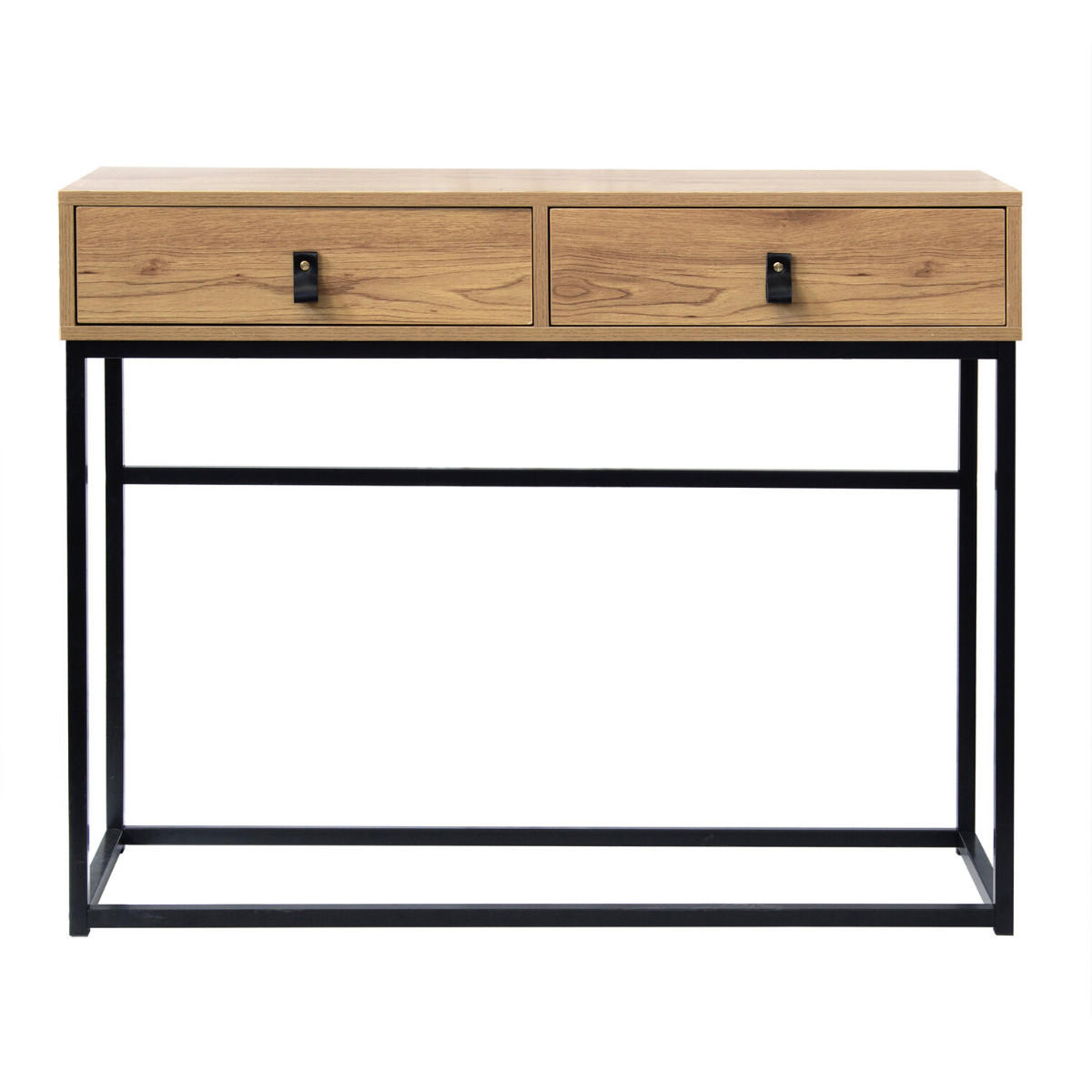 KONSOLE in Eichenoptik mit 2 Schubladen und Metallfüßen L100 cm - JILL - Apfelbaumfarben, Holzwerkstoff (100.3/35.3/80.5cm) - Calicosy