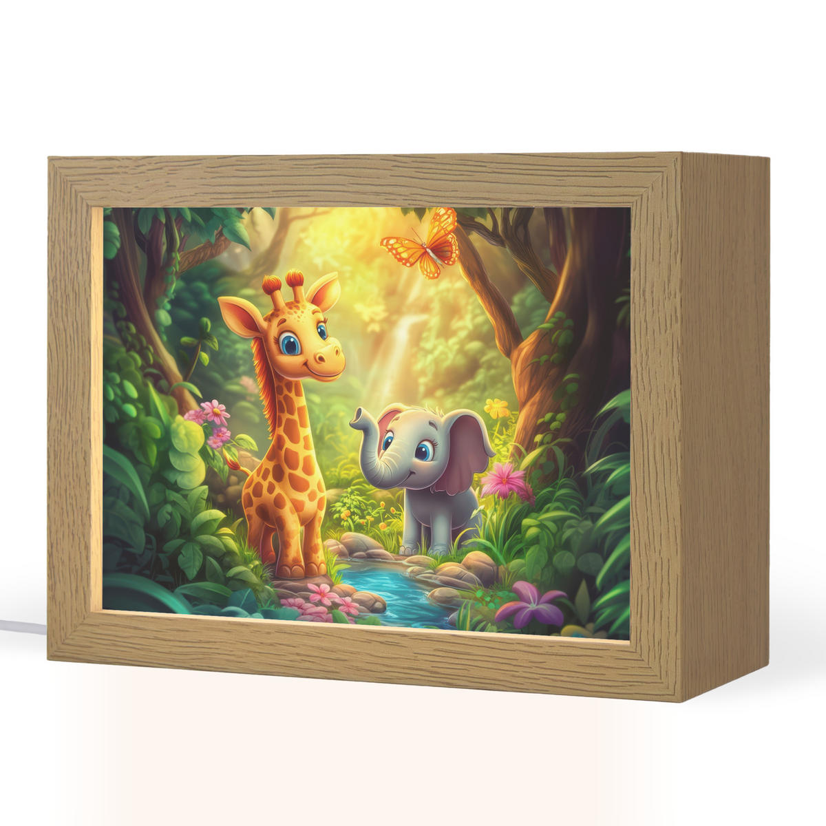 NACHTTISCHLAMPE Giraffe - Elefant - Blumen - Dschungel 20x15 cm - Grün, Holzwerkstoff (8/20/15cm)