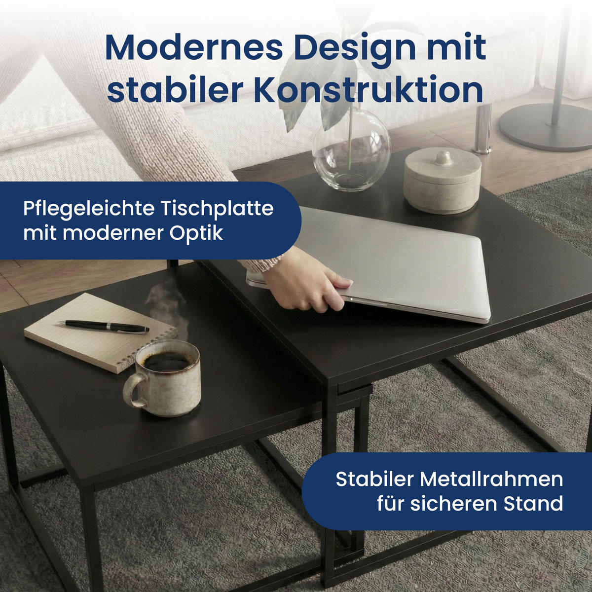 COUCHTISCH 2er Set quadratisch schwarz - Schwarz, Holzwerkstoff (70/70/42cm) - Home Collective