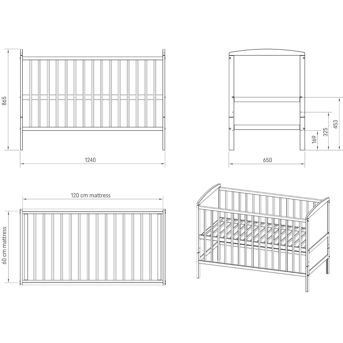 BABYBETT 2-IN-1 60/120 cm Weiß - Weiß, Holz (60/120cm) - Lettino