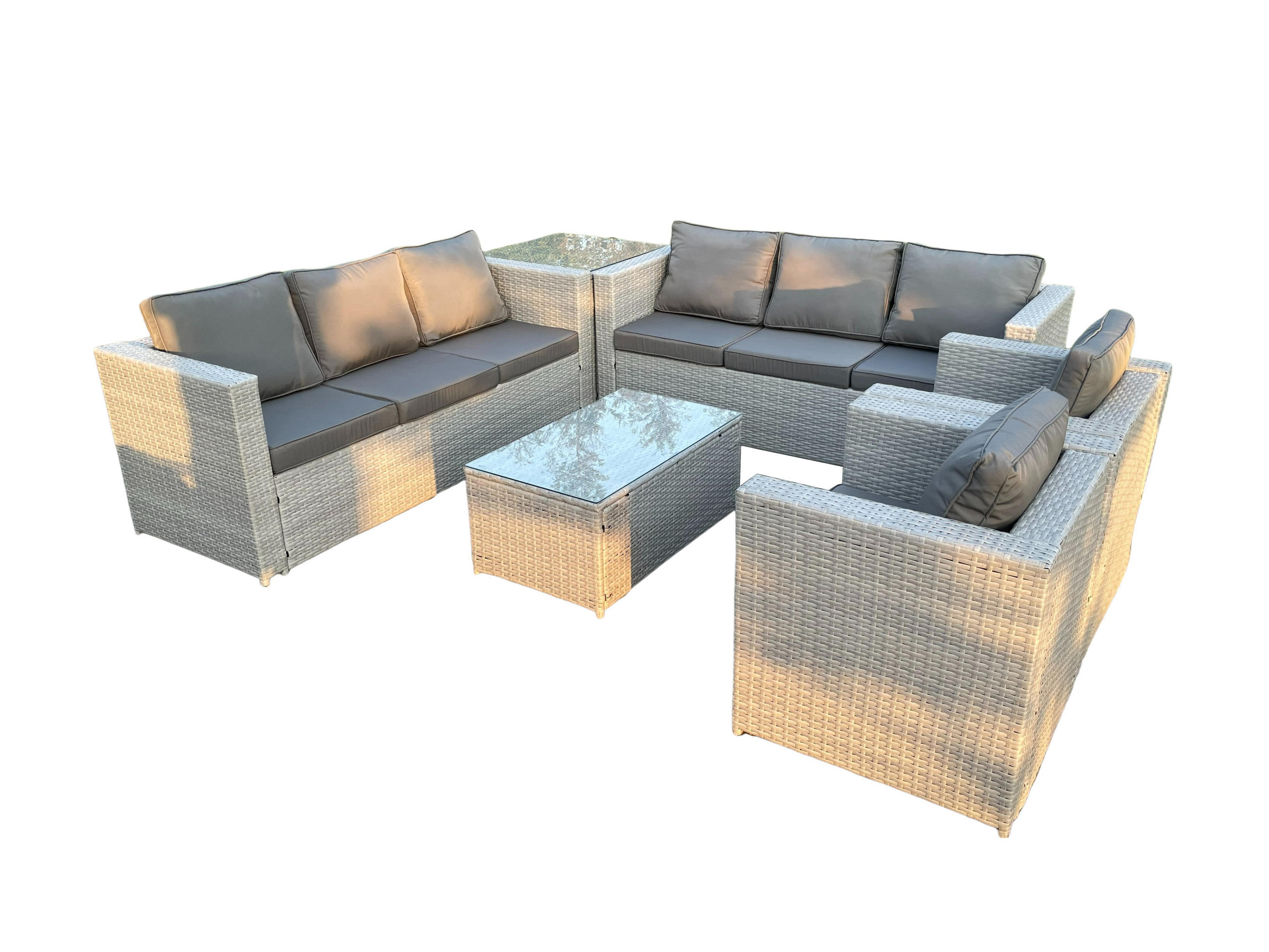 GARTENSOFA SET mit Couchtisch Polyrattan Helles Grau 8-Sitzer - Hellgrau, Metall - Fimous