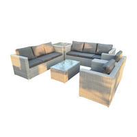 GARTENSOFA SET mit Couchtisch Polyrattan Helles Grau 8-Sitzer - Hellgrau, Metall - Fimous