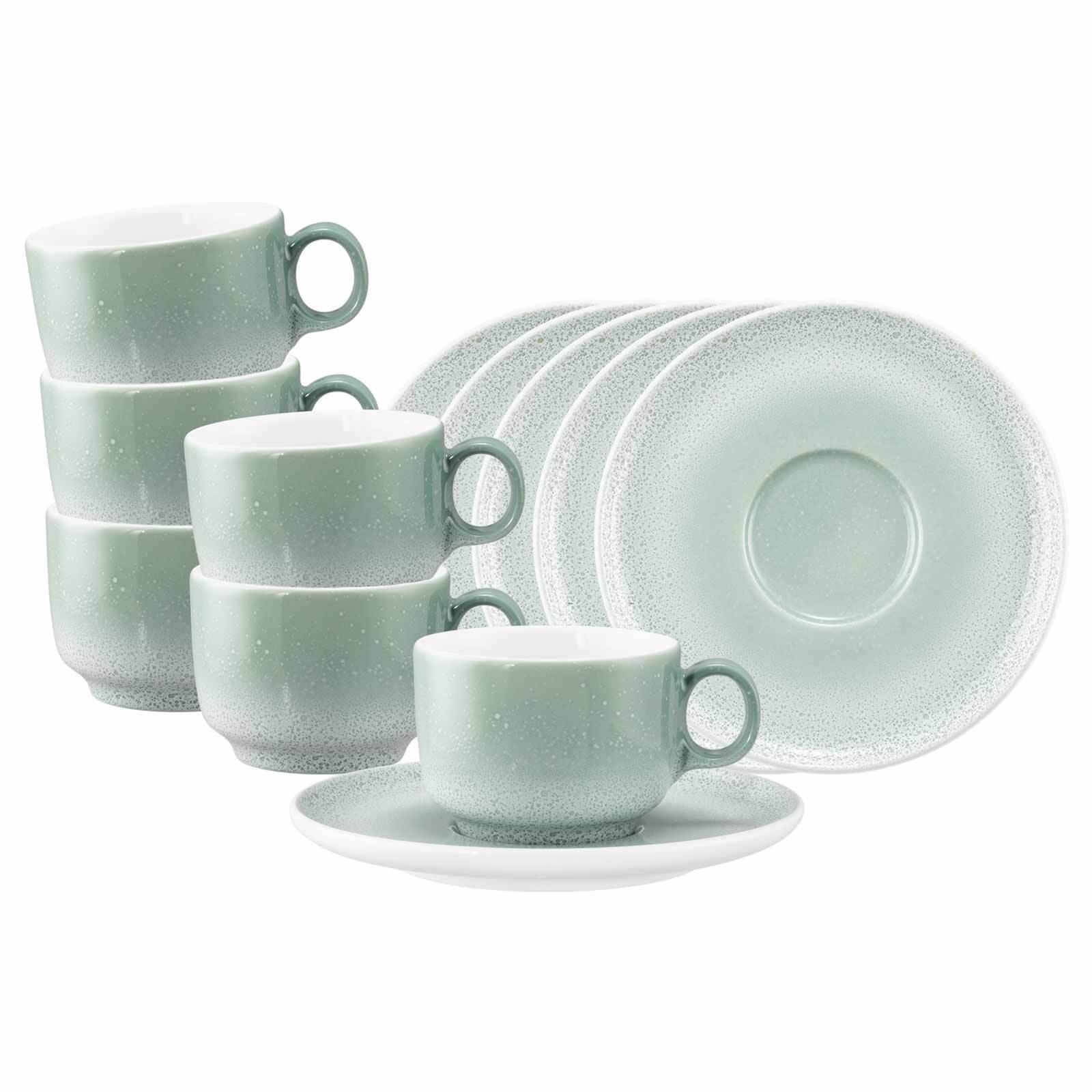 KAFFEETASSEN MIT UNTERTASSEN Sento Home Aura mint 210 ml 6er Set - Mintgrün, Keramik (0.21L) - Seltmann Weiden