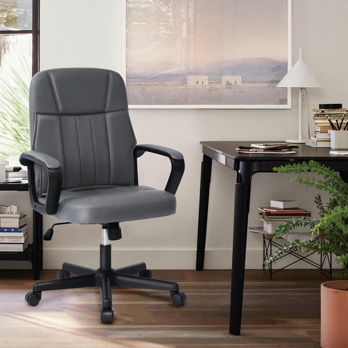 BÜROSTUHL PU-Leder Grau Höhenverstellbar - Grau, Kunststoff (45.5/103.5/49cm)